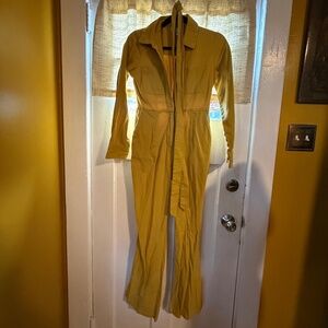 Flare Leg Mustard Yellow Belted Twill Boilersuit Jumpsuit ASOS Petite XS SM
